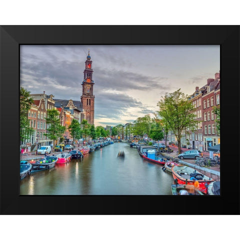 Canal through Amsterdam city Black Modern Wood Framed Art Print by Frank, Assaf