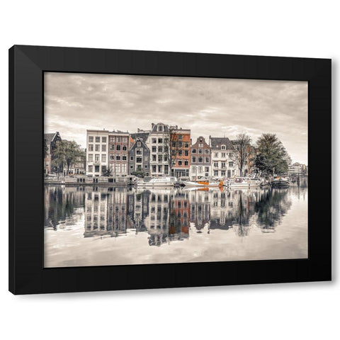 Amsterdam townhouses by the canal Black Modern Wood Framed Art Print with Double Matting by Frank, Assaf