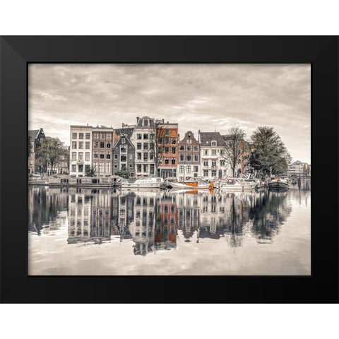 Amsterdam townhouses by the canal Black Modern Wood Framed Art Print by Frank, Assaf