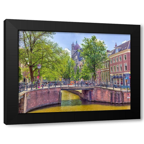 Canal through Amsterdam city Black Modern Wood Framed Art Print with Double Matting by Frank, Assaf