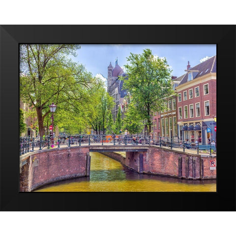 Canal through Amsterdam city Black Modern Wood Framed Art Print by Frank, Assaf