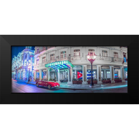 Vintage car outside hotel Inglatera, Havana, Cuba, FTBR 1850 Black Modern Wood Framed Art Print by Frank, Assaf