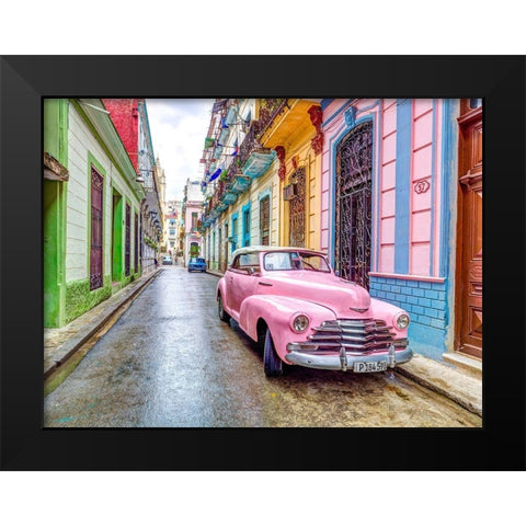 Vintage car in Havana Black Modern Wood Framed Art Print by Frank, Assaf