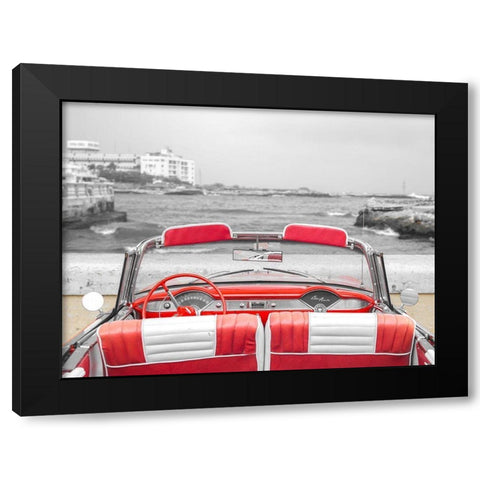 Vintage car near the beach in Cuba Black Modern Wood Framed Art Print by Frank, Assaf