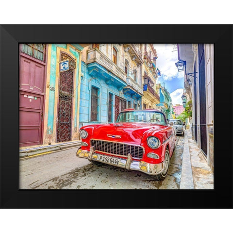 Vintage car on street of Havana, Cuba Black Modern Wood Framed Art Print by Frank, Assaf