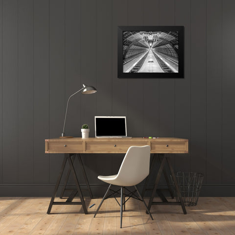 Escalator at subway station Black Modern Wood Framed Art Print by Frank, Assaf