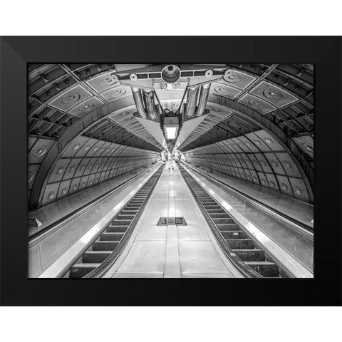Escalator at subway station Black Modern Wood Framed Art Print by Frank, Assaf
