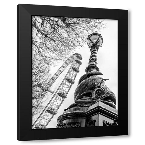London eye and Street lamp Black Modern Wood Framed Art Print with Double Matting by Frank, Assaf