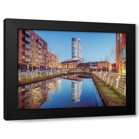Canal reflections, Leeds Black Modern Wood Framed Art Print with Double Matting by Frank, Assaf