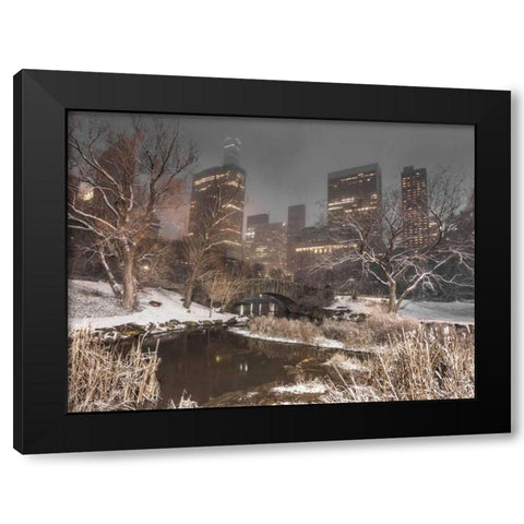 Gapstow Bridge, Central park with Manhattan skyline, New York Black Modern Wood Framed Art Print by Frank, Assaf