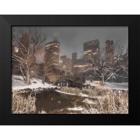 Gapstow Bridge, Central park with Manhattan skyline, New York Black Modern Wood Framed Art Print by Frank, Assaf