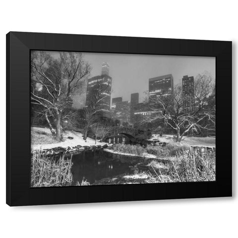 Gapstow Bridge, Central park with Manhattan skyline, New York Black Modern Wood Framed Art Print with Double Matting by Frank, Assaf