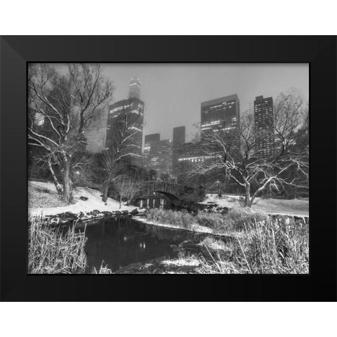 Gapstow Bridge, Central park with Manhattan skyline, New York Black Modern Wood Framed Art Print by Frank, Assaf
