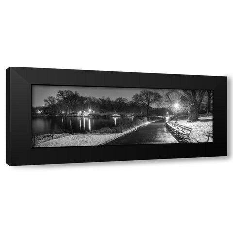 Path in cental park at night, winter, snow, New York. Black Modern Wood Framed Art Print with Double Matting by Frank, Assaf