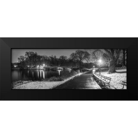 Path in cental park at night, winter, snow, New York. Black Modern Wood Framed Art Print by Frank, Assaf