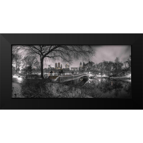 Central park Bow Bridge with Manhattan skyline, New York Black Modern Wood Framed Art Print by Frank, Assaf