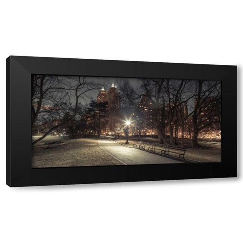 Path in cental park at night, winter, snow, New York. Black Modern Wood Framed Art Print with Double Matting by Frank, Assaf