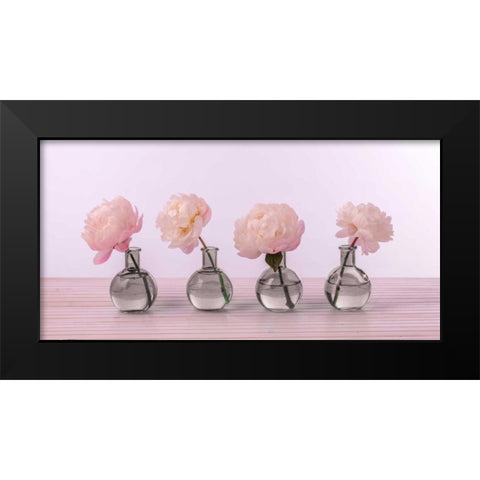 Peonies in glass bottles Black Modern Wood Framed Art Print by Frank, Assaf