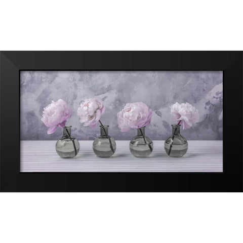 Peonies in glass bottles Black Modern Wood Framed Art Print by Frank, Assaf