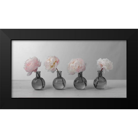 Peonies in glass bottles Black Modern Wood Framed Art Print by Frank, Assaf