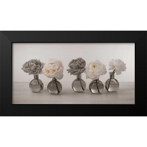 Peonies in glass bottles Black Modern Wood Framed Art Print by Frank, Assaf