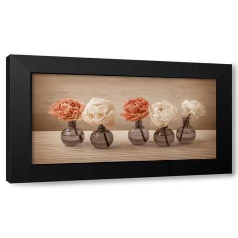 Peonies in glass bottles Black Modern Wood Framed Art Print by Frank, Assaf