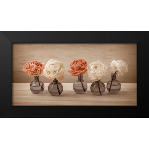 Peonies in glass bottles Black Modern Wood Framed Art Print by Frank, Assaf