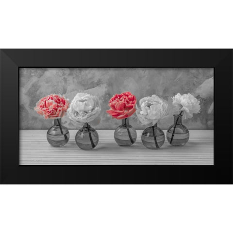 Peonies in glass bottles Black Modern Wood Framed Art Print by Frank, Assaf