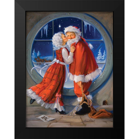 Mrs. Claus Kiss Black Modern Wood Framed Art Print by Comish, Susan