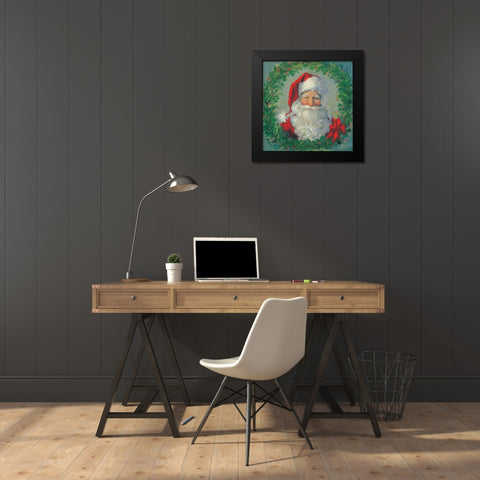 Santa Wreath Black Modern Wood Framed Art Print by Comish, Susan