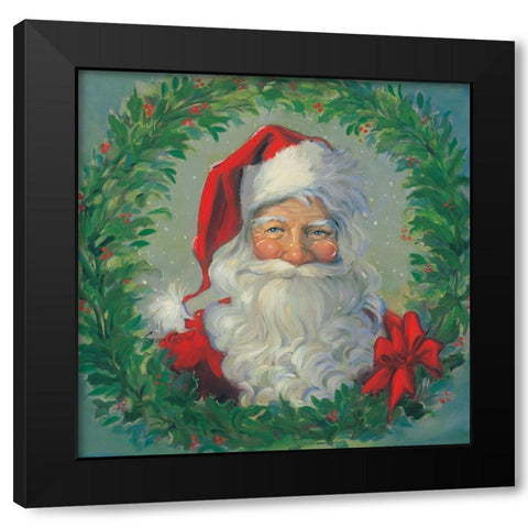 Santa Wreath Black Modern Wood Framed Art Print by Comish, Susan