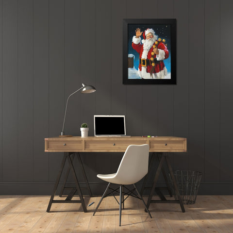 Santa On The Roof Black Modern Wood Framed Art Print by Comish, Susan