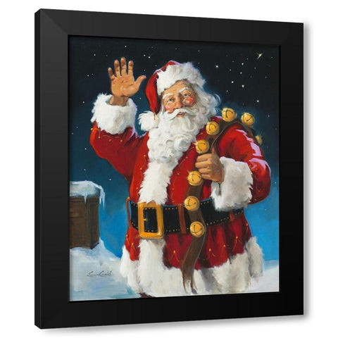 Santa On The Roof Black Modern Wood Framed Art Print by Comish, Susan