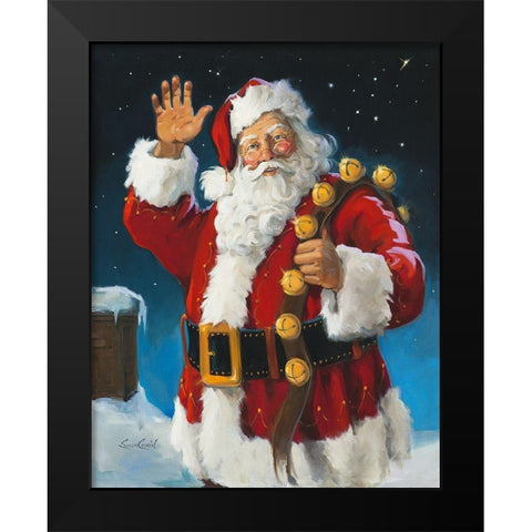 Santa On The Roof Black Modern Wood Framed Art Print by Comish, Susan