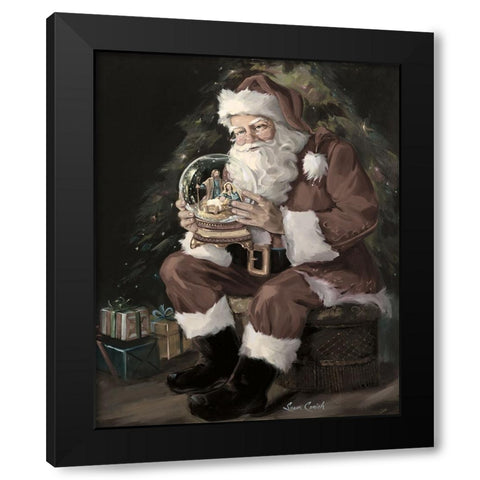 Santa Snow Globe Recolored Black Modern Wood Framed Art Print by Comish, Susan