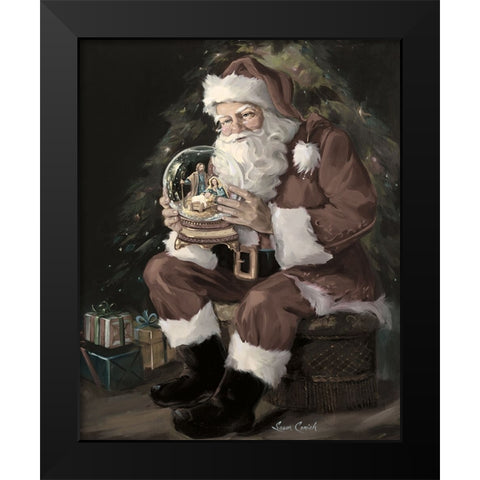 Santa Snow Globe Recolored Black Modern Wood Framed Art Print by Comish, Susan