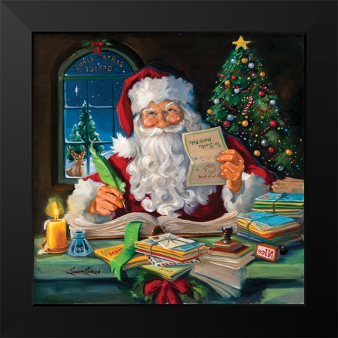 Santas Office Black Modern Wood Framed Art Print by Comish, Susan