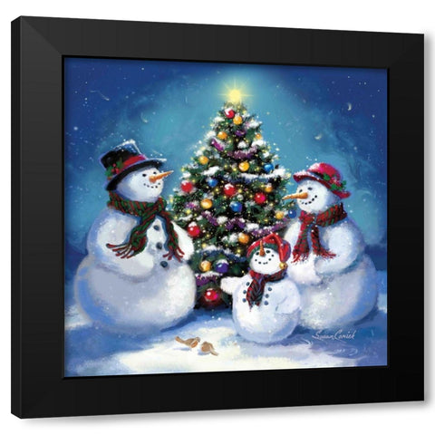 Snowman Family Black Modern Wood Framed Art Print with Double Matting by Comish, Susan