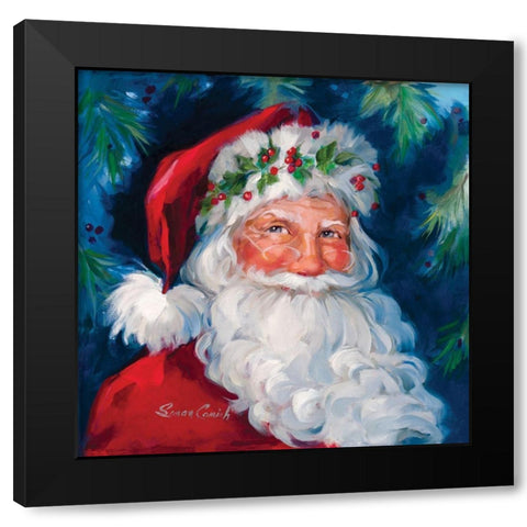 Hollyberry Santa Black Modern Wood Framed Art Print by Comish, Susan