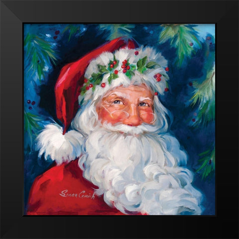 Hollyberry Santa Black Modern Wood Framed Art Print by Comish, Susan