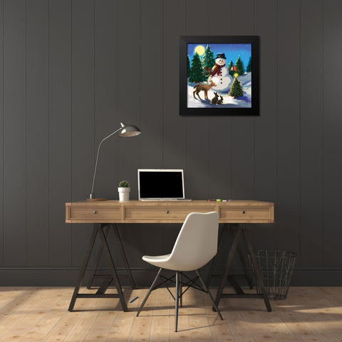 Snowman and Friends Black Modern Wood Framed Art Print by Comish, Susan