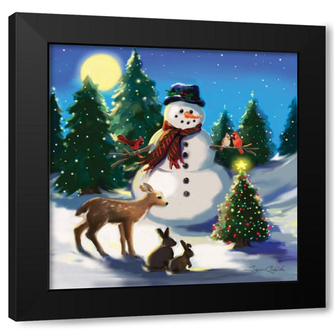 Snowman and Friends Black Modern Wood Framed Art Print with Double Matting by Comish, Susan
