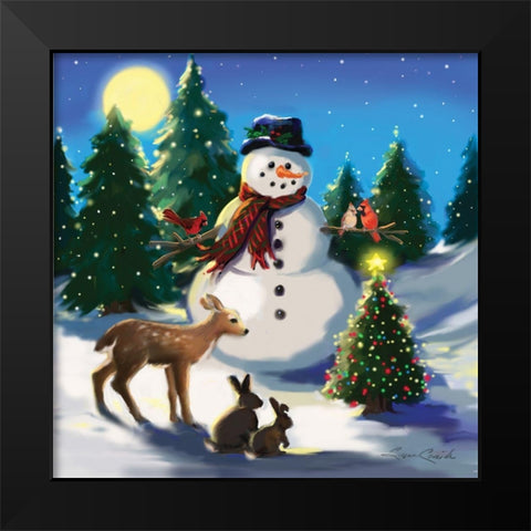 Snowman and Friends Black Modern Wood Framed Art Print by Comish, Susan