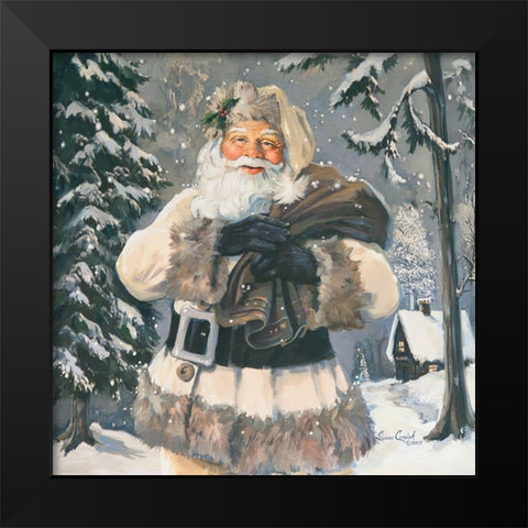 Woodland Santa Black Modern Wood Framed Art Print by Comish, Susan