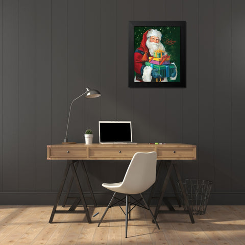 Santas Gifts Black Modern Wood Framed Art Print by Comish, Susan