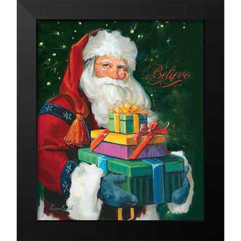 Santas Gifts Black Modern Wood Framed Art Print by Comish, Susan
