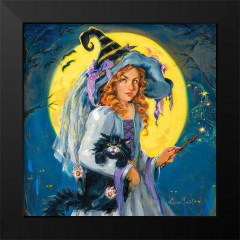 Witchs Night Out Black Modern Wood Framed Art Print by Comish, Susan