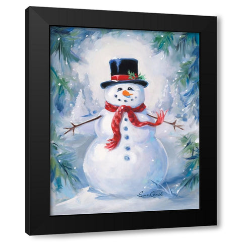A Frosty Snowman Black Modern Wood Framed Art Print with Double Matting by Comish, Susan