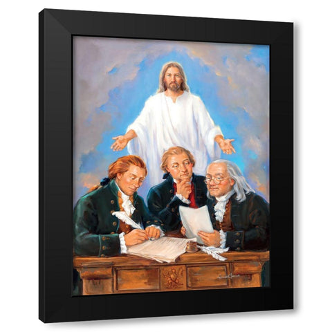 Drafting Of The Declaration Black Modern Wood Framed Art Print with Double Matting by Comish, Susan