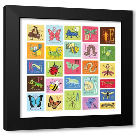 Bug Alphabet Black Modern Wood Framed Art Print by Marrott, Stephanie